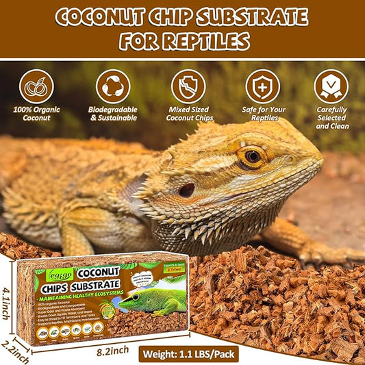 Legigo 2 Pack Coconut Chip Substrate for Reptiles, Natural Coco Husk Chip Reptiles Bedding, Compressed Coconut Chip Substrate for Snake, Tortoise, Ball Python, Gecko, Lizard Terrarium Tanks Legigo
