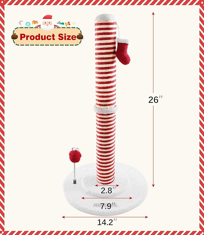 Christmas Cat Scratching Post,Christmas Cat Scratcher for Indoor Cats,Christmas Cat Tree Tower Activity Cat Play Center with Santa Danging Sock Toys and Gift Box - PAWPICO