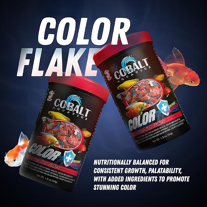 Cobalt Aquatics Color Enhancing Flakes with Probiotics 1.2 oz - Ideal for All Tropical Fish - Enhances Health & Vibrant Colors - Perfect for Fish Aquariums COBALTAQUATICS