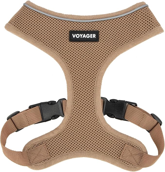 Voyager Aerolite No Pull Mesh Dog Harness with Lightweight, Soft, Breathable, Reflective Stitching, and Adjustable Straps for Walking, Running, Training, Heavy Duty and Durable - Beige, XS BestPetSuppliesLLC