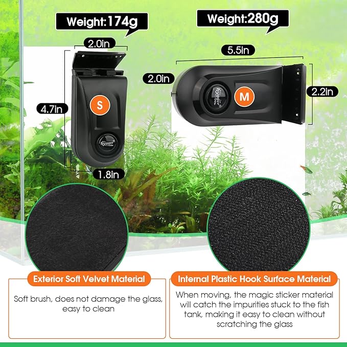 hygger Aquarium Glass Cleaner, Magnetic Fish Tank Cleaner Brush with 2 Aquarium Alg-ae Scrapers Floating Strong Magnetic (M) hygger