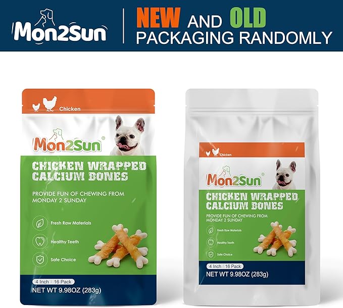MON2SUN Dog Treats, Chicken Wrapped Calcium Dog Bones Without Rawhide, 4 Inch Training Treats for Teeth Cleaning and Fresh Breath, Dog Chews for Puppy and Small Dogs (10 Ounce - Pack of 1) - PAWPICO