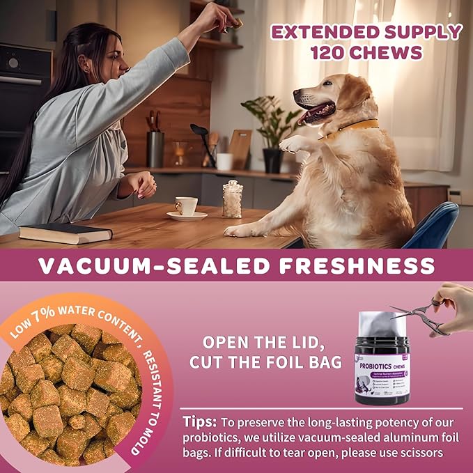 Probiotics for Dogs - Dog Probiotics and Digestive Enzymes for Digestive Health - Plus Fish Oil & Vitamins Supplement for Allergies & Immune & Itchy Skin, 120 Chicken Flavor Probiotic Soft Chews NATURETARGET