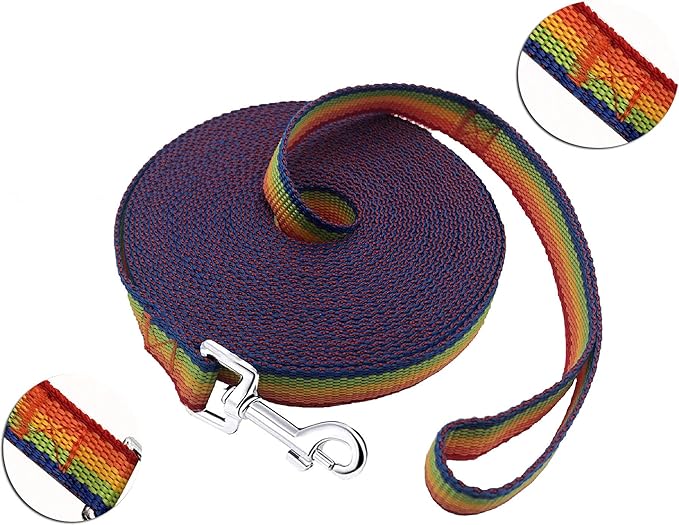 15ft 20ft 30ft 40ft 50ft Long Dog/Puppy Lead Obedience Recall Training Dog Leashes for Small Medium Dogs Camping, Training, Play, or Backyard (20 FT, Rainbow) PETGOGO