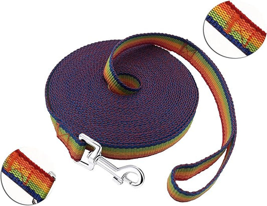 15ft 20ft 30ft 40ft 50ft Long Dog/Puppy Lead Obedience Recall Training Dog Leashes for Small Medium Dogs Camping, Training, Play, or Backyard (15 FT, Rainbow) PETGOGO