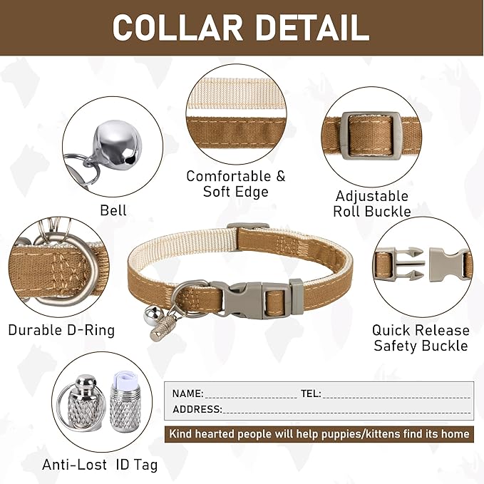 GAMUDA Small Pet Harness Collar and Leash Set, Step in No Chock No Pull Linen Fabric Soft Mesh Dog Vest Harnesses Reflective for Dogs Puppy Cats Kitten Rabbit (Brown, L) GAMUDACollarsCollection
