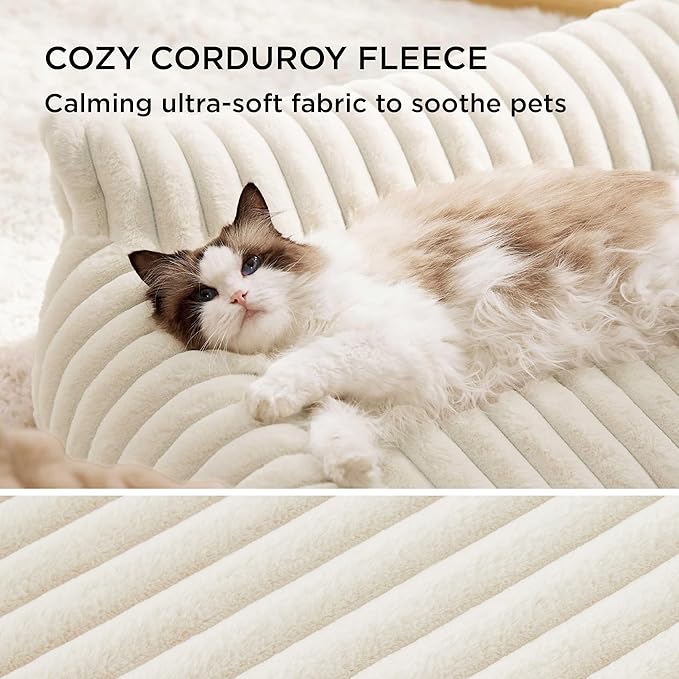 Bedsure Cute Cat Couch for Pets - Fluffy Small Dog Sofa with Premium Soft Corduroy Fleece, Pet Sofa with Removable Washable Cover, Supportive Dog Couch Bed for Small Medium Dogs, 30inch, Cream - PAWPICO