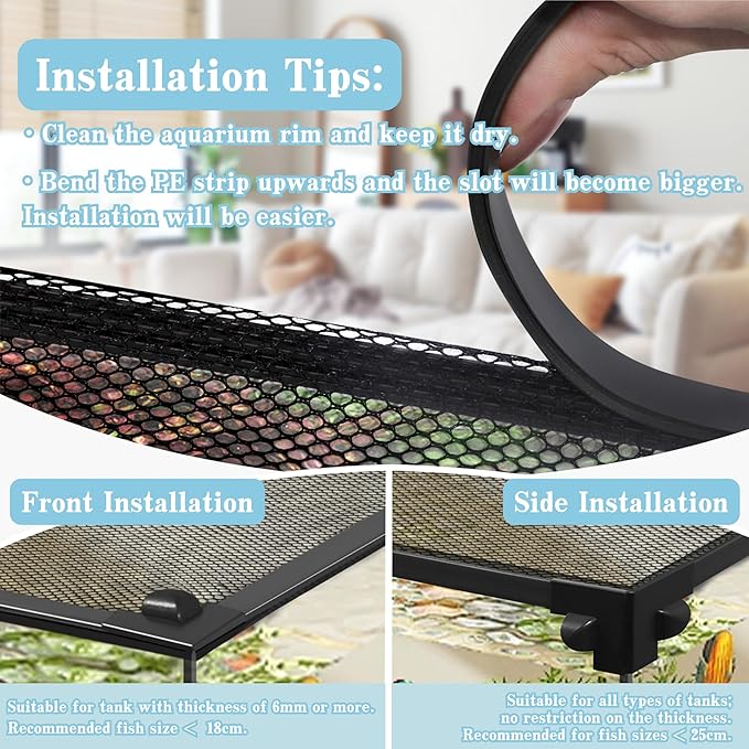 DIY Fish Tank Lid Aquarium Cover with Fresh Air Netting to Prevent Fish from Jumping Out of The Tank and Reptile Pet from Escaping, Adjustable Size Fit Tank Size Max 37''X18'' MLEJU