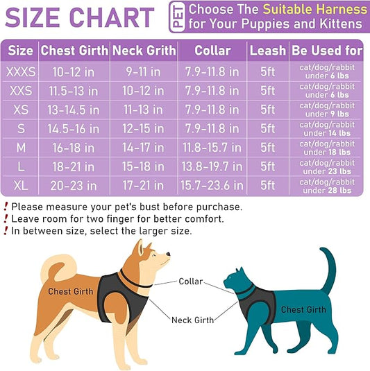 GAMUDA Small Dog Harness Collar and Leash Set, Step in No Chock No Pull Soft Mesh Adjustable Dog Vest Harnesses Plaid Reflective for Dogs Puppy Cats Kitten Rabbit (Purple Flower, XXXS) GAMUDACollarsCollection