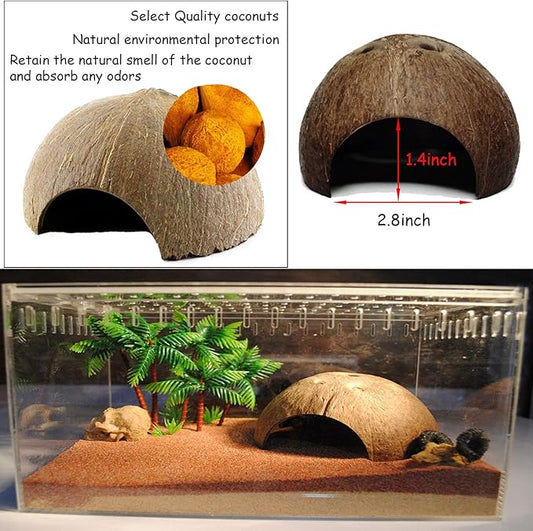 kathson Leopard Gecko Tank Accessories Bearded Dragon Habitat Decor Reptile Hanging Plants Artificial Bendable Climbing Vines Lizard Hidden Coconut Shell Hole Hut for Chameleon, Snake, Iguana, Turtle kathson