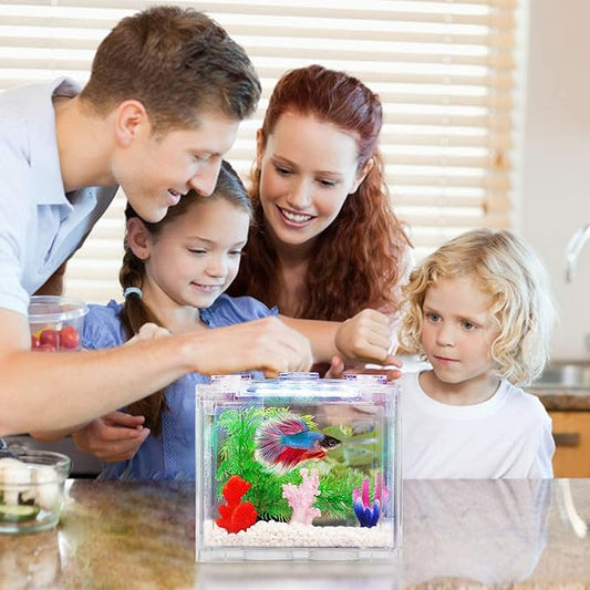 Small Betta Fish Tank, Aquarium Tank Kit with LED Lighting, 0.6 Gallon Stackable Beta Fish Tank Set, Fish Bowl Accessories for Turtle Reptile Shrimp Crab Insects as Decoration Oltraman