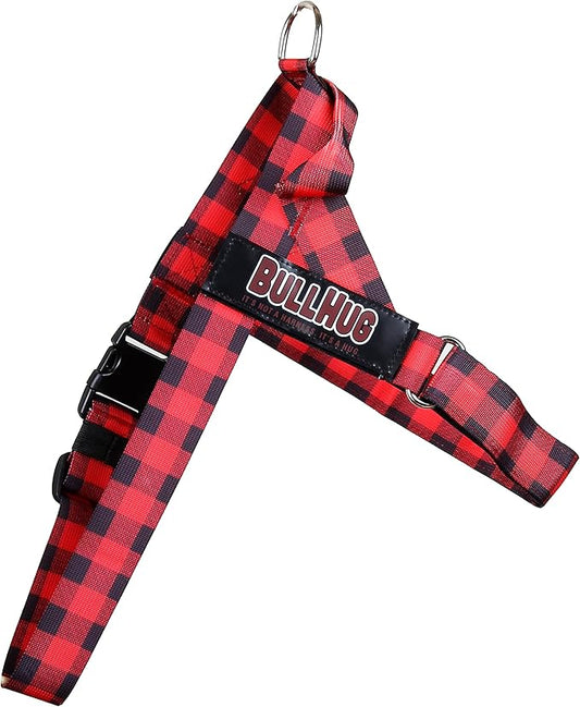 BULLHUG Harness – Made for Larger Chested Dogs Like English Bulldogs, French Bulldogs, Pugs & More. Stops Dogs from Pulling & Choking on Walks (RED Buffalo, Medium) BULLHUG