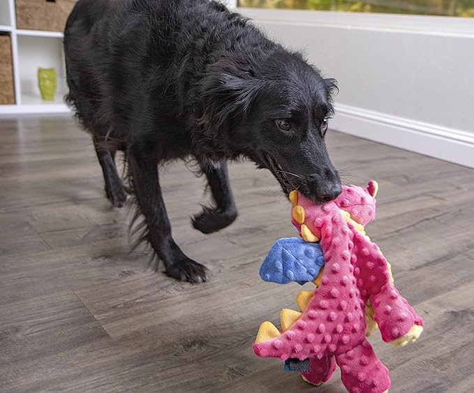 goDog Bubble Plush Dragons Squeaky Dog Toy, Chew Guard Technology - Coral, Large - PAWPICO