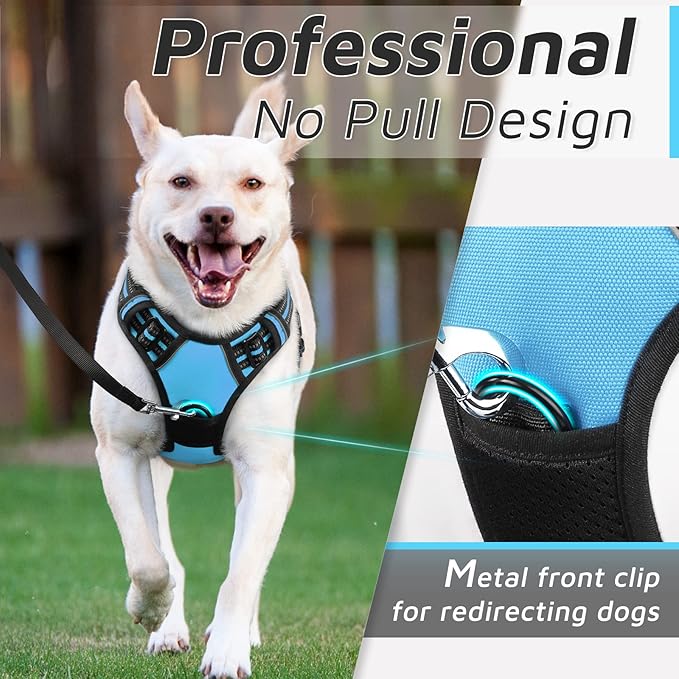Eagloo Dog Harness Large Breed, No Pull Service Vest with Reflective Strips and Control Handle, Adjustable and Comfortable for Easy Walking, No Choke Pet Harness with 2 Metal Rings, Sky Blue, XL GoExplorewithEagloo