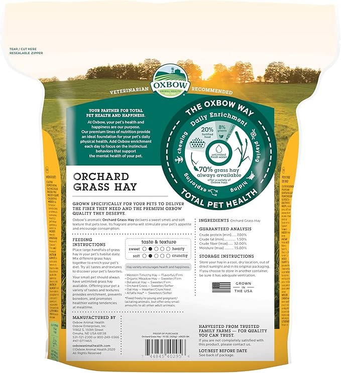 Oxbow Animal Health Orchard Grass Hay - All Natural Grass Hay for Chinchillas, Rabbits, Guinea Pigs, Hamsters & Gerbils - 15 oz. OxbowAnimalHealth