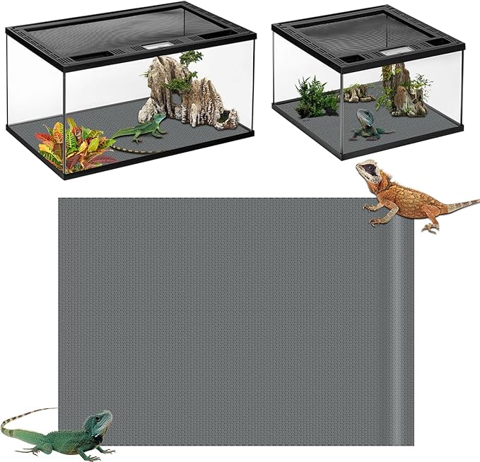 Bearded Dragon Tank Accessories, 17.5X120 Inches Bearded Dragon mat Flooring Reptile Carpet Substrate for Lizard, Iguana, Snake, Tortoise, Non-Adhesive Reptile Habitat Bedding, Grey Hoplaep