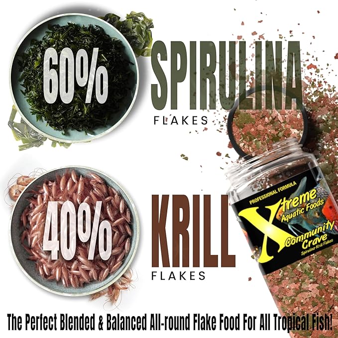 Xtreme Community Crave Flake - Krill & Spirulina Blend for Vibrant Colors, Immune Support and Digestive Health, Tropical & Freshwater Fish Nutrition – Premium Community Aquarium Food (16oz) XtremeAquaticFoods