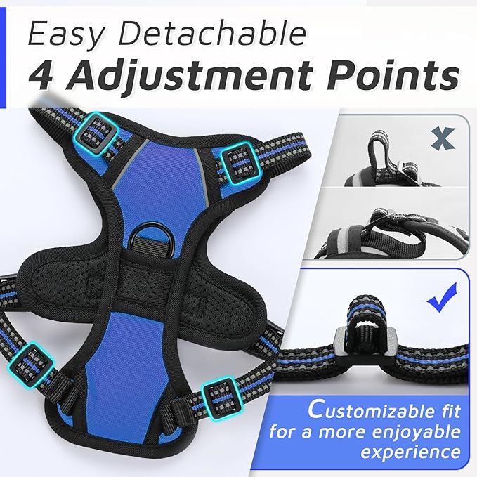 Eagloo Small Dog Harness No Pull, Service Vest with Reflective Strips and Control Handle, Adjustable and Comfortable for Easy Walking, No Choke Pet Harness with 2 Metal Rings, Blue, XS GoExplorewithEagloo