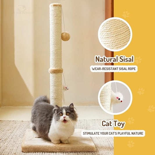 MeowHomm 32” Tall Cat Scratching Posts for Indoor Cats Adults with 2 Hanging Ball, Large Cat Scratch Post Cat Scratcher Includes Sisal Rope(Yellow) - PAWPICO