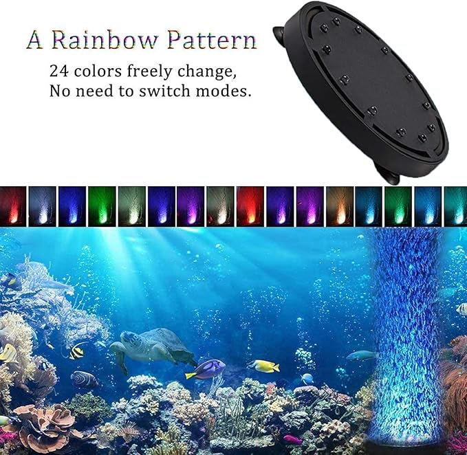 5 inch 12LEDs Aquarium Air Bubble Light, Multi-Colored Submersible Fish Tank Air Stone Disk Lamp Underwater Bubbler Light for Fish Tanks and Fish Ponds LEDGLE
