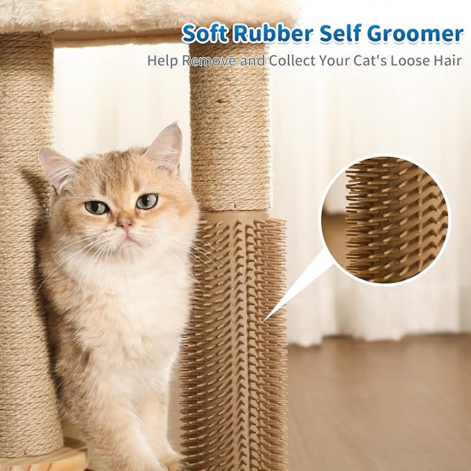 Made4Pets Cat Scratching Post, Cat Self Groomer for Indoor Cats, Cloud Soft Perch for Rest, 17.5" Tall Natural Sisal Scratcher Cat Grooming Interactive Ball Track Toys for Small Cats Kittens - PAWPICO