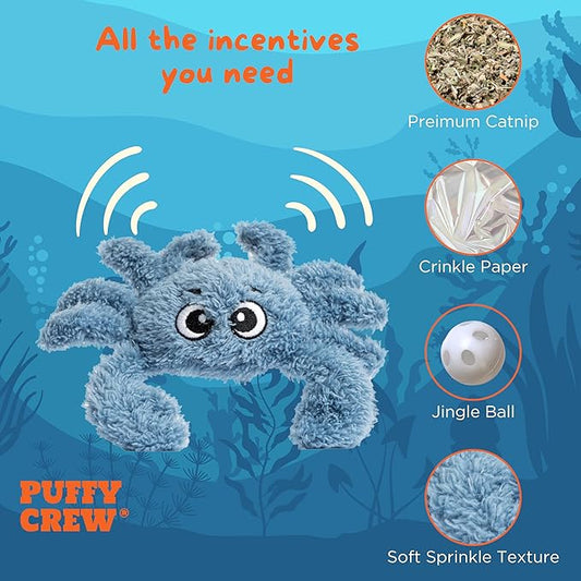 Interactive Catnip Cat Plush Toy, Ocean Theme, 5'', for All Breed Size Cats (Crab) - PAWPICO