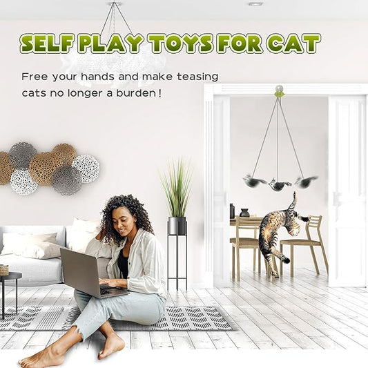 LEWISER Cat Toys Chirp Chickadee, Interactive Cat Feather Toys, Retractable Cat Teaser Toy, Hanging Toys for Indoor Cats Exercise, Kitten Kitty Fun Mental Physical Toys, Grey (1 Pack) - PAWPICO