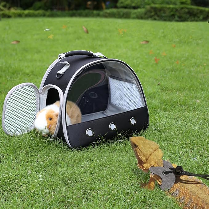 Leopard Gecko Portable Carrier with Leather Harness and Leash Set,Small Animal Travel Cage with Transparent Window,Lizard Carrier for Hamster Rabbit Gerbil Hedgehog Sugar Glider WEVONIGU