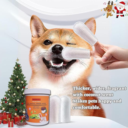 Dog Teeth Cleaning Wipes, Dog Dental Wipes, 50 PCS, Safe, Gentle with The Fragrance of Coconut Oil - Easy Oral, Eye, Ear Hygiene - Increases Loving Bonds, Brings Health & Joy to Pets. PHONGLEO