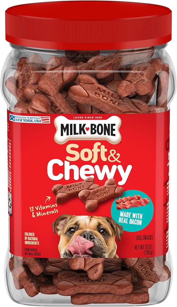 Milk-Bone Soft & Chewy Dog Treats Bundle: Beef & Filet Mignon Recipe 25 Ounce + Real Bacon 25 Ounce - PAWPICO