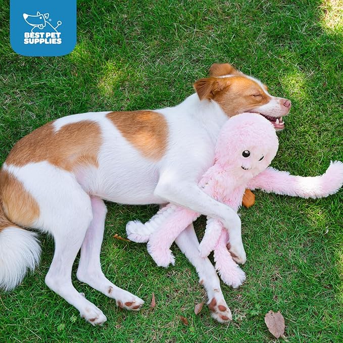 Best Pet Supplies OctoMutant Crinkle Plush Dog Toys for Interactive Play, Puppy and Senior Indoor Play, Colorful Octopus Toy Shape, Soft Head Stuffing, Cute and Cuddly - Pink - PAWPICO