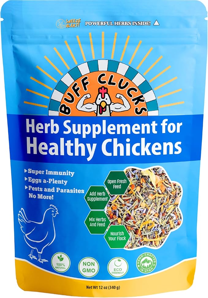 BuffClucks Herb Supplement for Backyard Chickens - Natural Chicken Treats, Poultry Feed Botanical Mix, Plant-Based Coop Snacks for Daily Wellness, Feather Quality, Egg Production - Crafted in USA 12oz PAWPICO