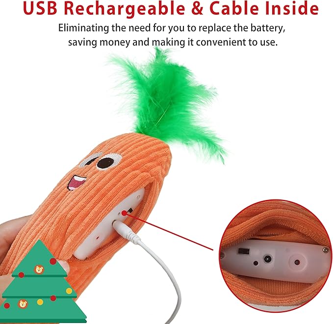 Gigwi Cat Toys Flapping Carrot with Catnip, Moving Activated Cat Kicker and Chew Toy, Automatic Motion Kitten Toys, Flappy Wiggle for Cat Exercise, Interactive Cat Toys with USB Rechargeable - PAWPICO