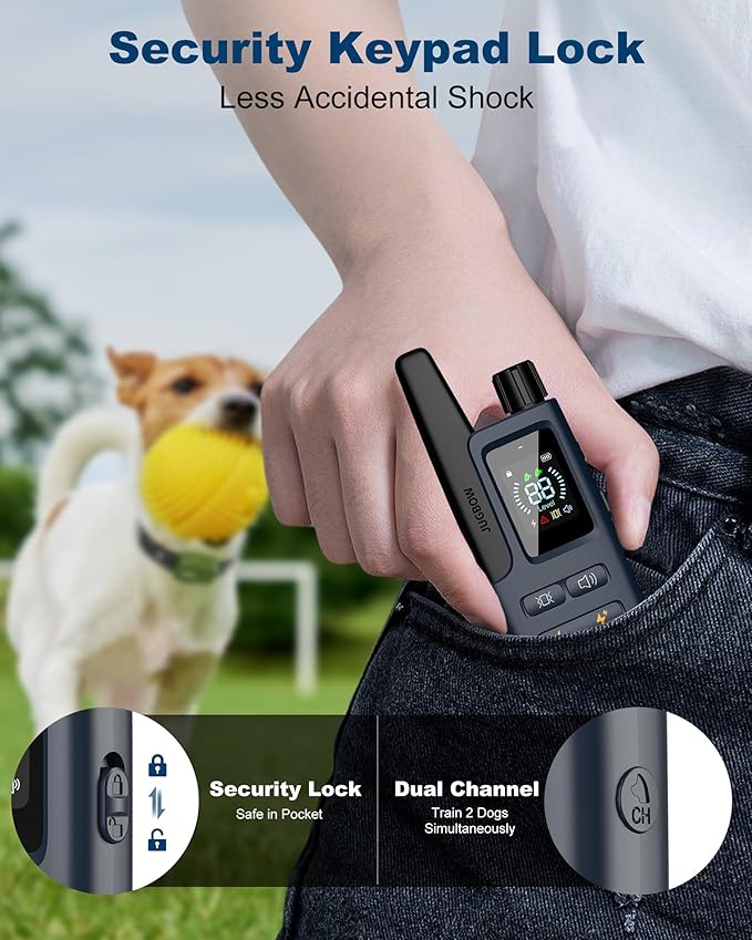 Jugbow Dog Shock Collar - 3300FT Dog Training Collar with Remote IPX7 Waterproof Electric Collar with 4 Training Modes, Security Lock, Rechargeable e-Collar for All Breeds, Sizes Dark Blue FollowJugbowtoGetSurprise