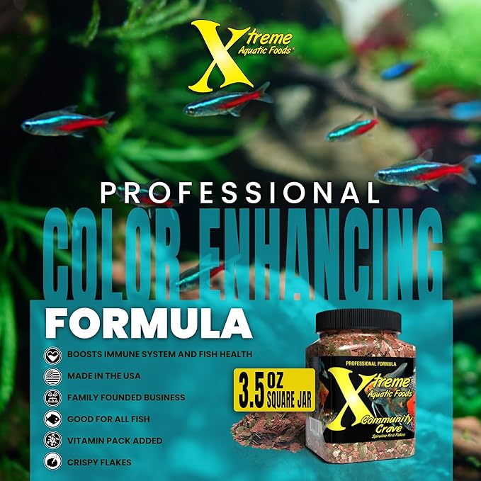 Xtreme Community Crave Flake - Krill & Spirulina Blend for Vibrant Colors, Immune Support and Digestive Health, Tropical & Freshwater Fish Nutrition – Premium Community Aquarium Food (3.5oz) XtremeAquaticFoods