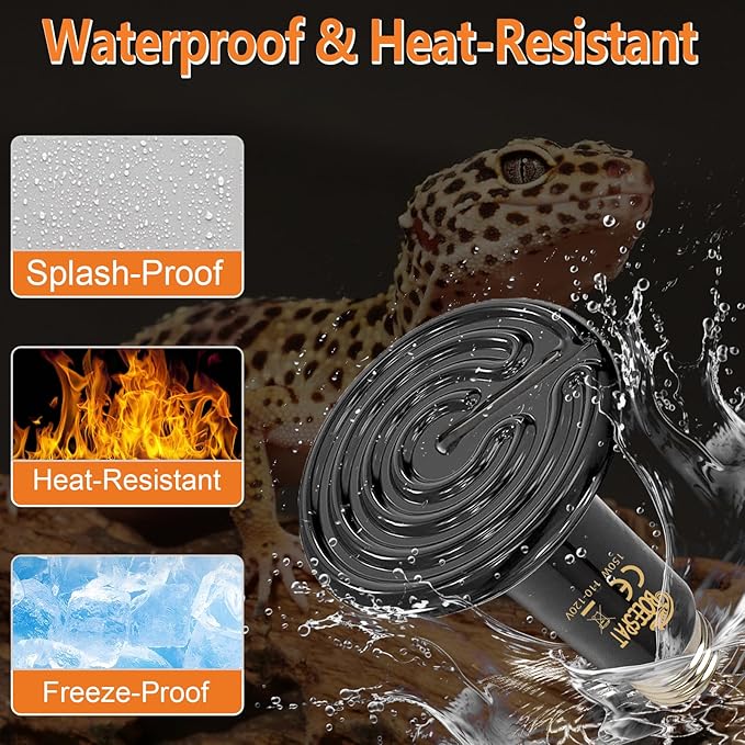High Efficiency 75W Ceramic Heat Emitters, Pack of 2 Reptile Heat Lamp Bulbs for Bearded Dragon, Lizard, Iguana, Geckos & Small Pets Basking (Black, 75 Watts) BOEESPATDirect