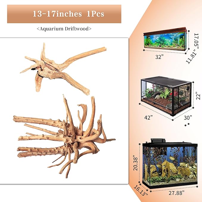 majoywoo Natural Large Driftwood for Aquarium Decor Reptile Decor, Assorted Spider Wood Branch 13-17" Long, Fish Tank Decoration Majoywoo
