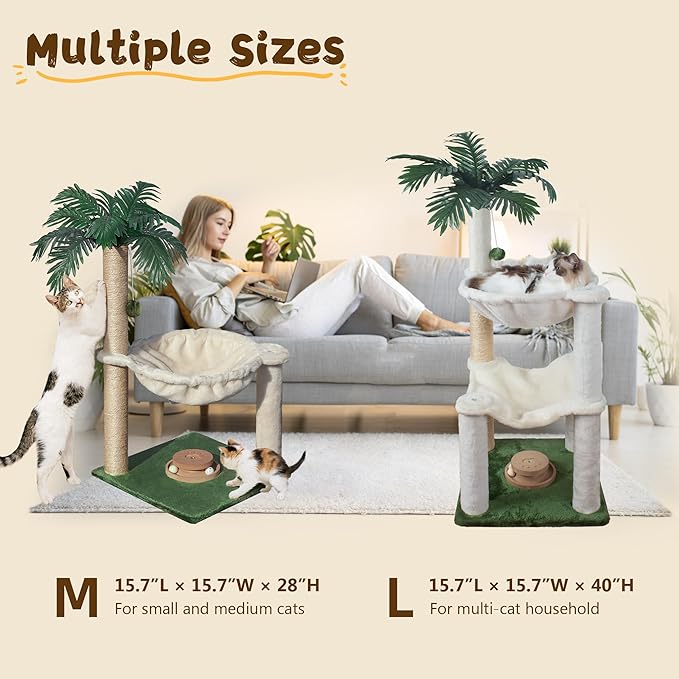 Cat Scratching Post 30 Inches Small Cat Tree Tower with Two Cat Hammock, Double Cat Hammock with Cat Toy Wooden Interactive, Cat Condo for Kitten and Adults Cat - PAWPICO