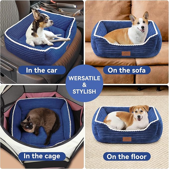 Medium Rectangle Cat Dog Bed for Puppy Pets Indoor Outdoor Machine Washable Sleeping Sofa Non-Slip Bottom Breathable Soft Puppy Bed Durable Orthopedic Calming Pet Cuddler (Medium, Blue) - PAWPICO