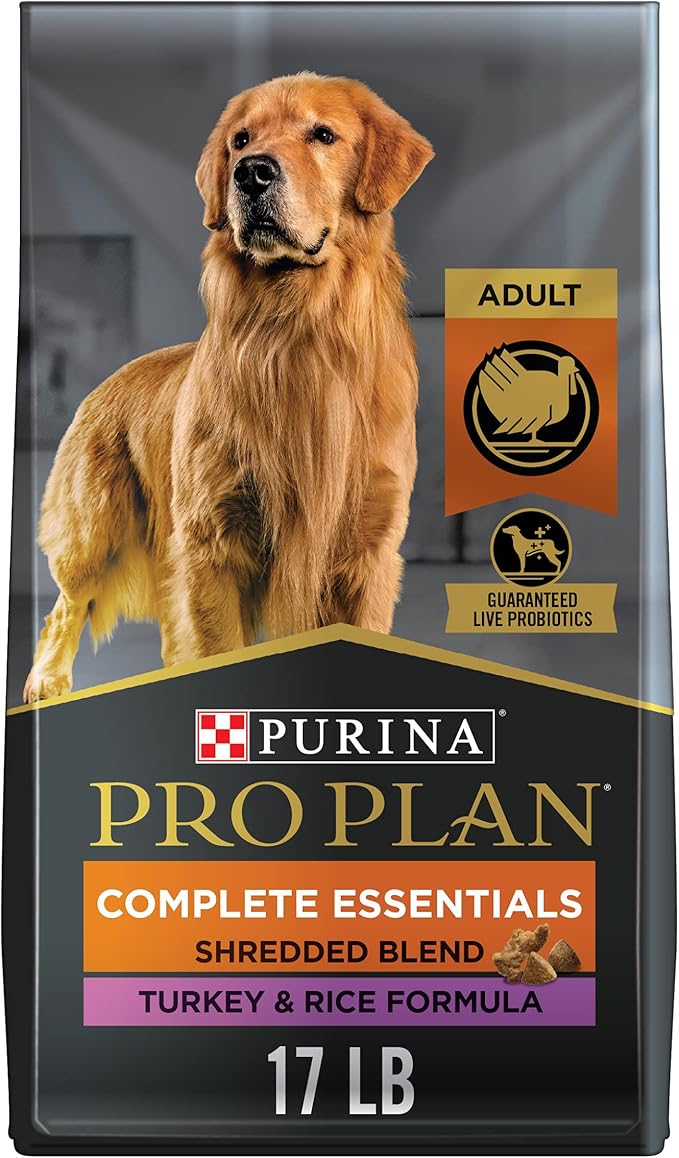 Purina Pro Plan High Protein Dog Food with Probiotics for Dogs, Shredded Blend Turkey & Rice Formula - 17 lb. Bag - PAWPICO