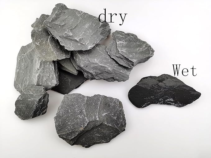 Voulosimi Natural Slate Rocks PH Neutral Stone Perfect Rocks for Aquariums, Landscaping Model,Tank Decoration,Amphibian Enclosures (3.5 LB, 3-5 inch) Voulosimi