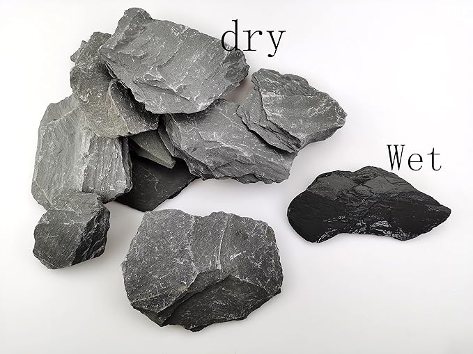 Voulosimi Natural Slate Rocks PH Neutral Stone Perfect Rocks for Aquariums, Landscaping Model,Tank Decoration,Amphibian Enclosures (3.5 LB, 5-7 inch) Voulosimi