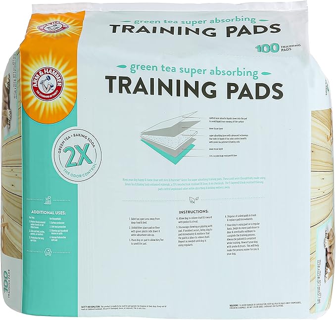 Arm & Hammer Green Tea Pet Training Pads Dog Training Pads with Super Absorbing and Arm & Hammer Baking Soda for 2X The Odor Control Leakproof & Recycled Training Pads for Dogs (100 Count) - PAWPICO
