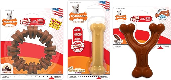 Nylabone Power Chew Customer Favorites Dog Toy Bundle, Indestructible Dog Chew Toys for Aggressive Chewers, 3 Shapes and Flavors, Flavor Medley, Small/Regular (3 Count) - PAWPICO