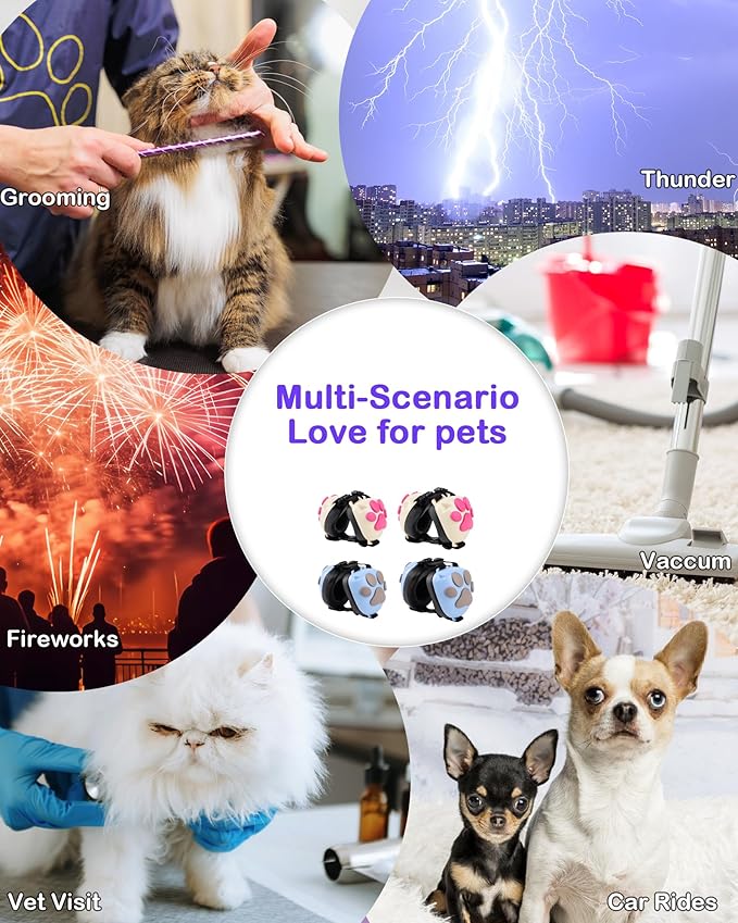 Calming Earmuffs for Cats and Small Dogs - for Anxiety Relief - Noise Canceling for Fireworks, Thunderstorms, Pet Grooming & Force Drying - Dog Ear Muffs Noise Protection (Blue, Medium) Ninuo