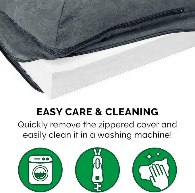 Furhaven Orthopedic Dog Bed for Large Dogs w/ Removable Bolsters & Washable Cover, For Dogs Up to 125 lbs - Two-Tone Plush Faux Fur & Suede L Shaped Chaise - Stone Gray, Jumbo Plus/XXL - PAWPICO