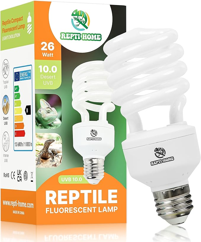 UVB Reptile Light 10.0, 26W Desert UVA UVB Bulb for Reptiles, Compact Desert Terrarium Lamp, Reptile UVB Light Bulb for Bearded Dragon, Lizard, Tortoise, Snake, Gecko REPTIHOME