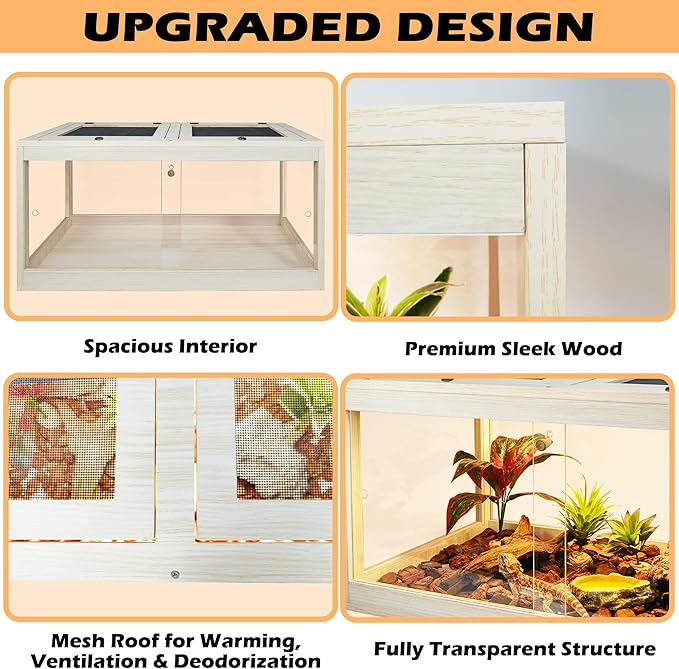 63 Gallon Terrarium, Reptile Habitat, Durable Quality, Suitable for All Types of Reptile, Hamsters, Snakes, 40“ Wide, Oak Color PROLEE