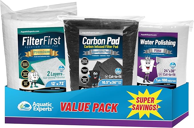Aquatic Experts Aquarium Carbon Pad - Cut to Fit Carbon Infused Filter Pad Media for Crystal Clear Fish Tank and Ponds (10.5 Inch Width, Water Polishing Bundle) AquaticExperts