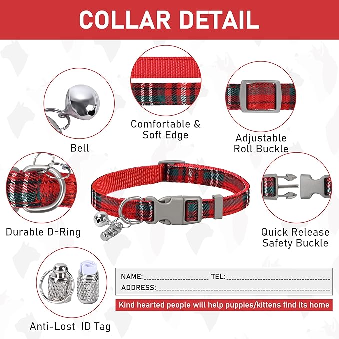 GAMUDA Small Dog Harness Collar and Leash Set, Step in No Chock No Pull Soft Mesh Adjustable Dog Vest Harnesses Plaid Reflective for Dogs Puppy Cats Kitten Rabbit (Red, M) GAMUDACollarsCollection